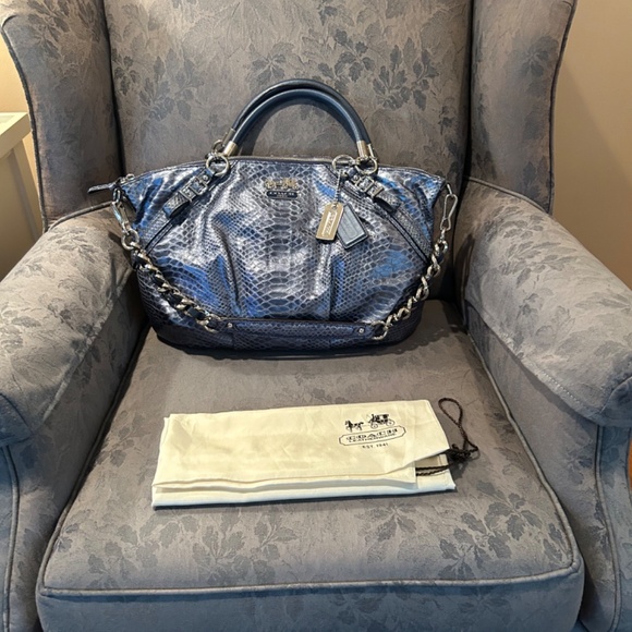 COACH MADISON PYTHON EMBOSSED DENIM BLUE LEATHER SATCHEL #16346 - Picture 2 of 11